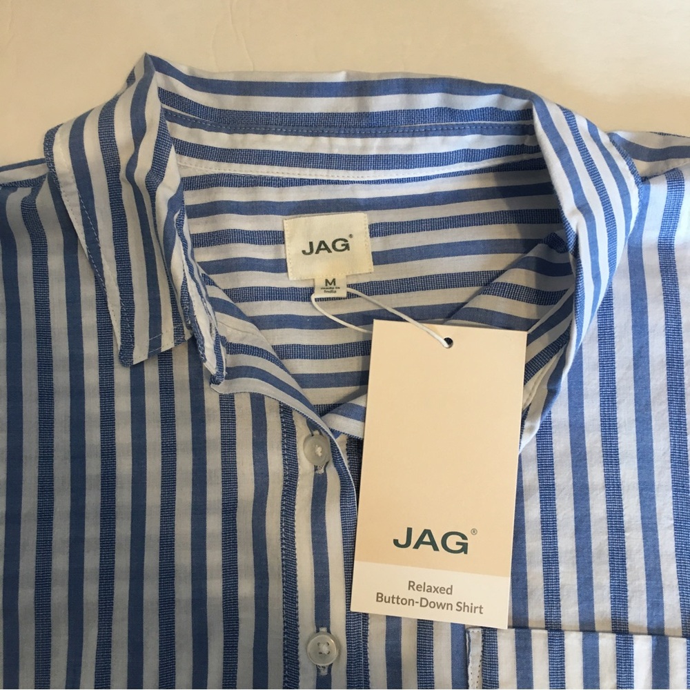 NWT JAG Jeans Women's Relaxed Button-Down Shirt, Blue Stripe, Women's Medium - Picture 6 of 12
